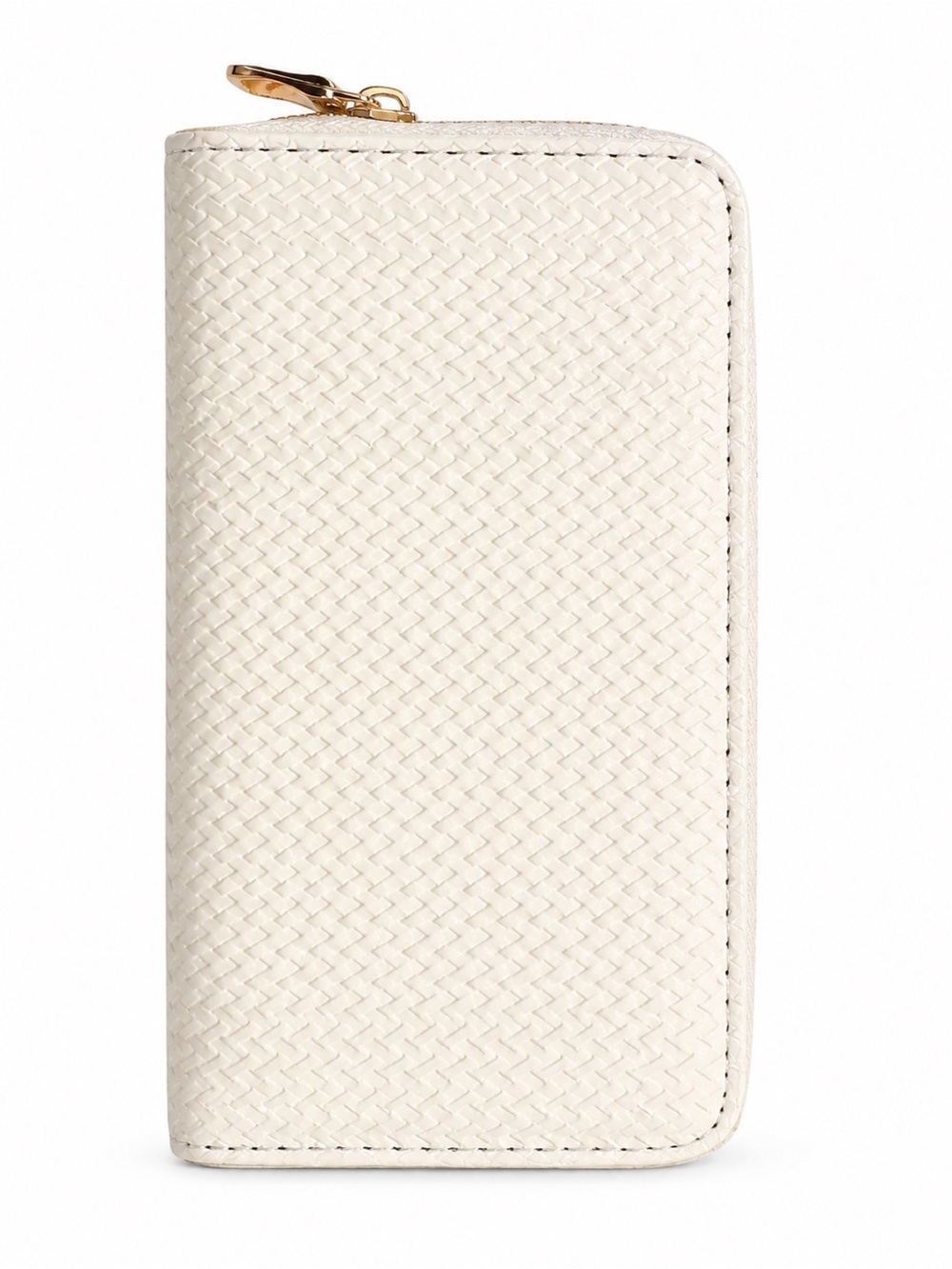 White Woven Zip Around Wallet Gold Hardware Organizer